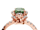 Rose gold Fancy Green Emerald Cut Diamond Halo Pave Band with Four-Prong Setting_7