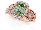 Rose gold Fancy Green Emerald Cut Diamond Halo Ring with Milgrain Pavé Band and Four-Prong Setting_38