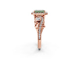 Rose gold Fancy Green Emerald Cut Diamond Halo Ring with Milgrain Pavé Band and Four-Prong Setting_39