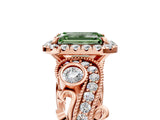 Rose gold Fancy Green Emerald Cut Diamond Halo Ring with Milgrain Pavé Band and Four-Prong Setting_42