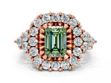 Rose gold Fancy Green Emerald Cut Diamond Halo Ring with Pavé Band and Four-Prong Setting_59