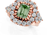 Rose gold Fancy Green Emerald Cut Diamond Halo Ring with Pavé Band and Four-Prong Setting_60