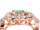 Rose gold Fancy Green Emerald Cut Diamond Halo Ring with Pavé Band and Four-Prong Setting_63