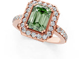 Rose gold Fancy Green Emerald Cut Diamond Halo Ring with Pavé Band and Prong Setting_1