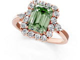 Rose gold Fancy Green Emerald Cut Diamond Halo Ring with Pear Side Stones and Prong Setting_52