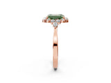 Rose gold Fancy Green Emerald Cut Diamond Halo Ring with Pear Side Stones and Prong Setting_53