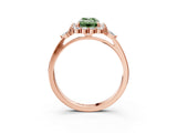 Rose gold Fancy Green Emerald Cut Diamond Halo Ring with Pear Side Stones and Prong Setting_54