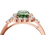 Rose gold Fancy Green Emerald Cut Diamond Halo Ring with Pear Side Stones and Prong Setting_55