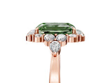 Rose gold Fancy Green Emerald Cut Diamond Halo Ring with Pear Side Stones and Prong Setting_56