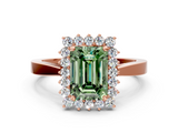 Rose gold Fancy Green Emerald  Cut Diamond Halo Ring with Round Brilliant Halo and Solitaire Band_87