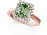 Rose gold Fancy Green Emerald  Cut Diamond Halo Ring with Round Brilliant Halo and Solitaire Band_88