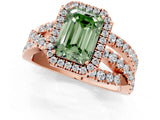 Rose gold Fancy Green Emerald Cut Diamond Halo Ring with Round Split Shank and Prong Setting_37