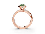 Rose gold Fancy Green Emerald Cut Diamond Halo Ring with Round Split Shank and Prong Setting_39