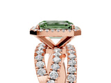 Rose gold Fancy Green Emerald Cut Diamond Halo Ring with Round Split Shank and Prong Setting_41