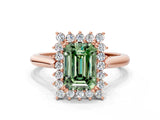 Rose gold Fancy Green Emerald  Cut Diamond Halo Ring with Solitaire Band and Prong Setting_53