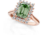 Rose gold Fancy Green Emerald  Cut Diamond Halo Ring with Solitaire Band and Prong Setting_54