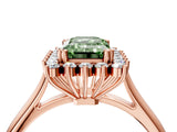 Rose gold Fancy Green Emerald  Cut Diamond Halo Ring with Solitaire Band and Prong Setting_57