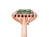 Rose gold Fancy Green Emerald  Cut Diamond Halo Ring with Solitaire Band and Prong Setting_58