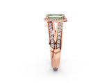 Rose gold Fancy Green Emerald Cut Diamond Halo Ring with Split Shank Pavé Band and Four-Prong Setting_2