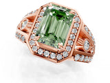 Rose gold Fancy Green Emerald Cut Diamond Halo Ring with Split Shank and Bezel Accents and Four-Prong Setting_1