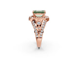 Rose gold Fancy Green Emerald Cut Diamond Halo Ring with Split Shank and Bezel Accents and Four-Prong Setting_2