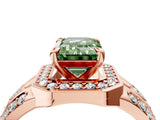 Rose gold Fancy Green Emerald Cut Diamond Halo Ring with Split Shank and Bezel Accents and Four-Prong Setting_4