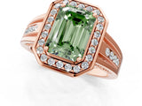 Rose gold Fancy Green Emerald Cut Diamond Halo Ring with Split Shank and Bezel Accents and Prong Setting_1