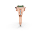 Rose gold Fancy Green Emerald Cut Diamond Halo Ring with Split Shank and Bezel Accents and Prong Setting_2