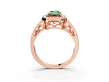 Rose gold Fancy Green Emerald Cut Diamond Halo Ring with Split Shank and Bezel Accents and Prong Setting_3