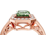 Rose gold Fancy Green Emerald Cut Diamond Halo Ring with Split Shank and Bezel Accents and Prong Setting_4