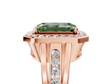 Rose gold Fancy Green Emerald Cut Diamond Halo Ring with Split Shank and Bezel Accents and Prong Setting_5