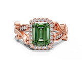 Rose gold Fancy Green Emerald Cut Diamond Halo Ring with Vintage Split Shank and Four-Prong Setting_37