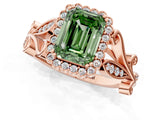 Rose gold Fancy Green Emerald Cut Diamond Halo Ring with Vintage Split Shank and Four-Prong Setting_38