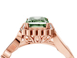 Rose gold Fancy Green Emerald Cut Diamond Halo Ring with Vintage Split Shank and Four-Prong Setting_41
