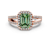 Rose gold Fancy Green Emerald Cut Diamond Halo Split Shank Engagement Ring_59