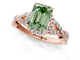 Rose gold Fancy Green Emerald Cut Diamond  Halo Twist Band Solitaire Prong Setting Ring_49