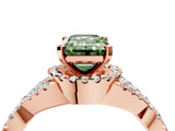 Rose gold Fancy Green Emerald Cut Diamond  Halo Twist Band Solitaire Prong Setting Ring_52