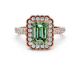 Rose gold Fancy Green Emerald  Cut Diamond Milgrain Floral Halo Engagement Ring with Pavé Band_15