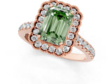 Rose gold Fancy Green Emerald  Cut Diamond Milgrain Floral Halo Engagement Ring with Pavé Band_16