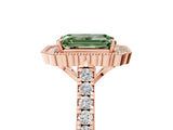 Rose gold Fancy Green Emerald  Cut Diamond Milgrain Floral Halo Engagement Ring with Pavé Band_20