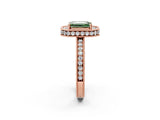 Rose gold Fancy Green Emerald Cut Diamond Milgrain Halo Engagement Ring with Round Pavé Band and Prong Setting_14