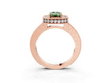 Rose gold Fancy Green Emerald Cut Diamond Milgrain Halo Engagement Ring with Round Pavé Band and Prong Setting_15