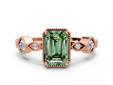 Rose gold Fancy Green Emerald  Cut Diamond Milgrain Marquise Band with Prong Setting_3