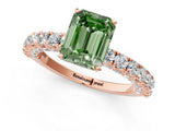 Rose gold Fancy Green Emerald Cut Diamond Pavé Band Solitaire Ring with Prong Setting_80