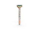 Rose gold Fancy Green Emerald Cut Diamond Pavé Band Solitaire Ring with Prong Setting_81