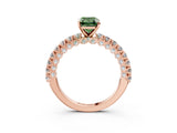 Rose gold Fancy Green Emerald Cut Diamond Pavé Band Solitaire Ring with Prong Setting_82