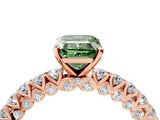 Rose gold Fancy Green Emerald Cut Diamond Pavé Band Solitaire Ring with Prong Setting_83
