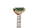 Rose gold Fancy Green Emerald Cut Diamond Pavé Band Solitaire Ring with Prong Setting_84