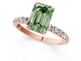 Rose gold Fancy Green Emerald  Cut Diamond Pavé Band Solitaire with Four-Prong Setting_4