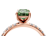 Rose gold Fancy Green Emerald  Cut Diamond Pavé Band Solitaire with Four-Prong Setting_7